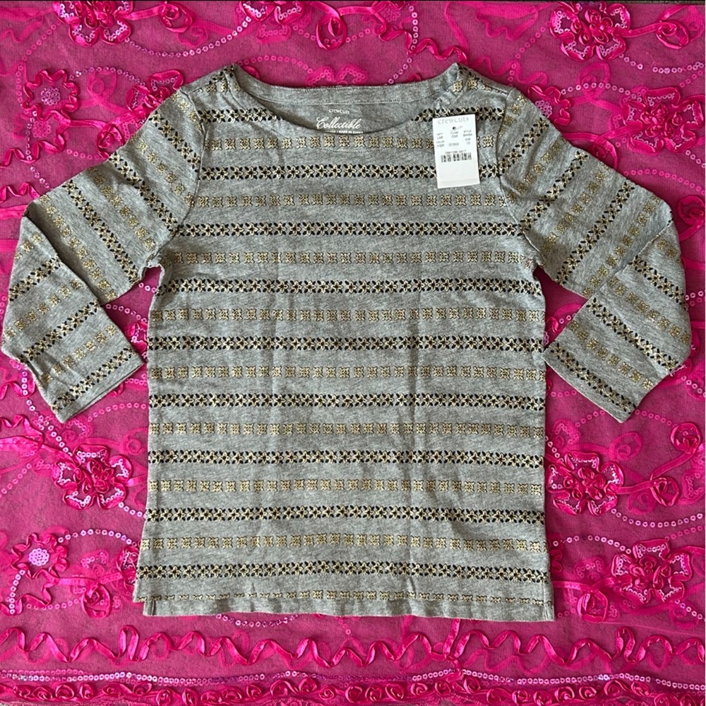 NWT crewcuts gray, black, & gold patterned shirt